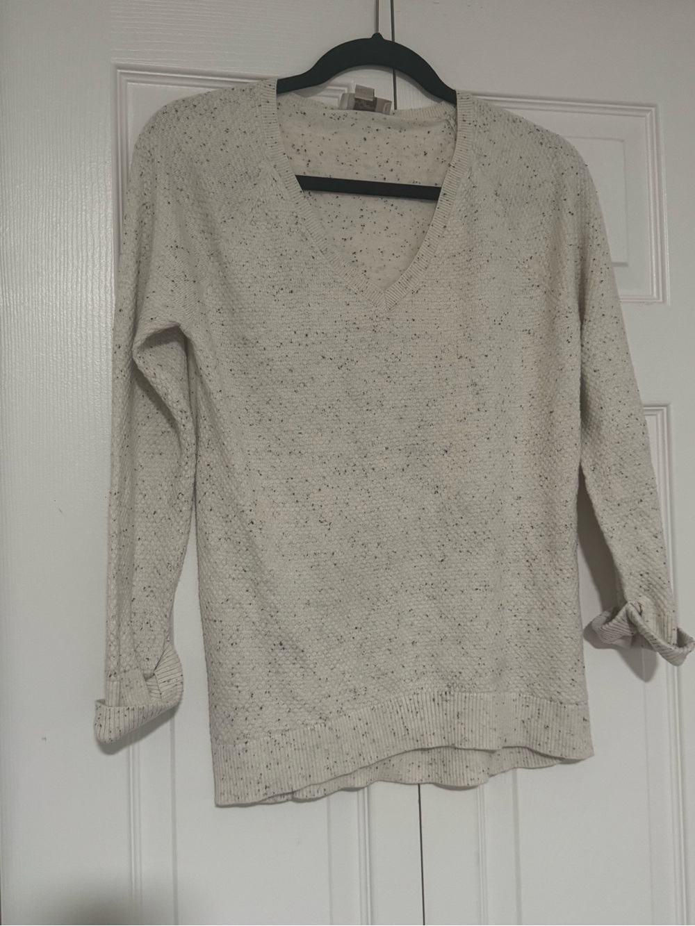 LOFT Cream Speckled V-Neck Sweater